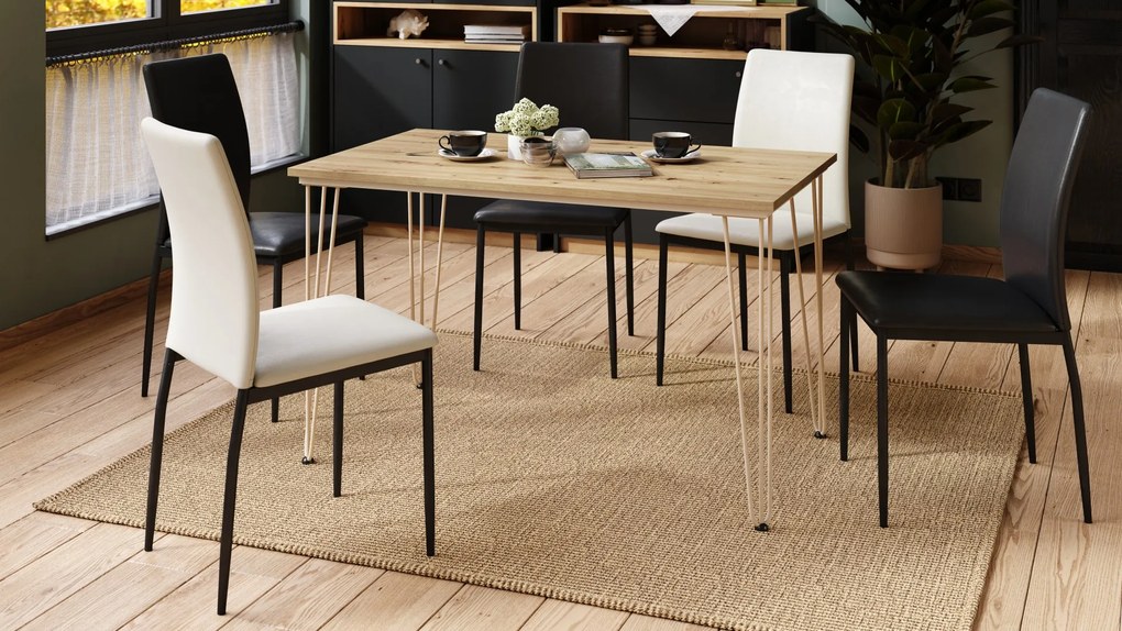 HAIRPIN eiken artisan / beige, loft tafel voor keuken, eetkamer en woonkamer