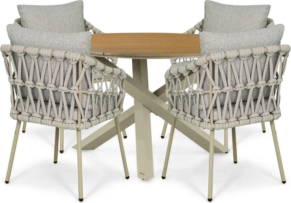 Tuinset Ronde Tuintafel 4 personen 125 cm Rope Zand/Beige Coco Oliva/Ancona