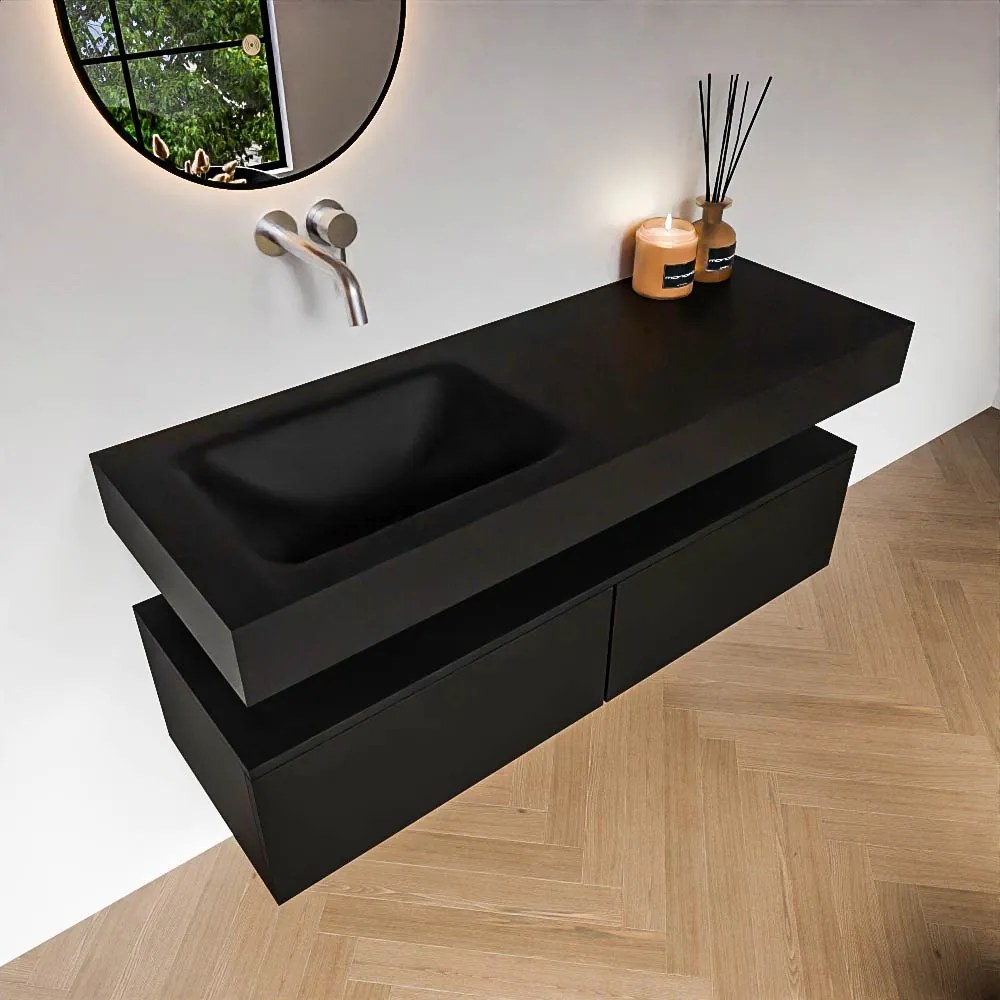 Zaro Alan badmeubel 130cm urban 2 lades met vrijhangende wastafel cloud links zonder kraangat urban