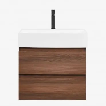 Badkamermeubelset Van Hout En Essenhoutfineer Met Geïntegreerde Wastafel Ona Donker Hout & Spiegelloze & Zwart ↑20 Cm Met - Sklum