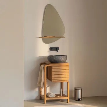 Bradley Teakhouten Badkamermeubelset Onregelmatige In Zwart Cement ↔︎40 Cm Fedro & Onregelmatig Met Houten Plank 55x85 Cm - Sklum