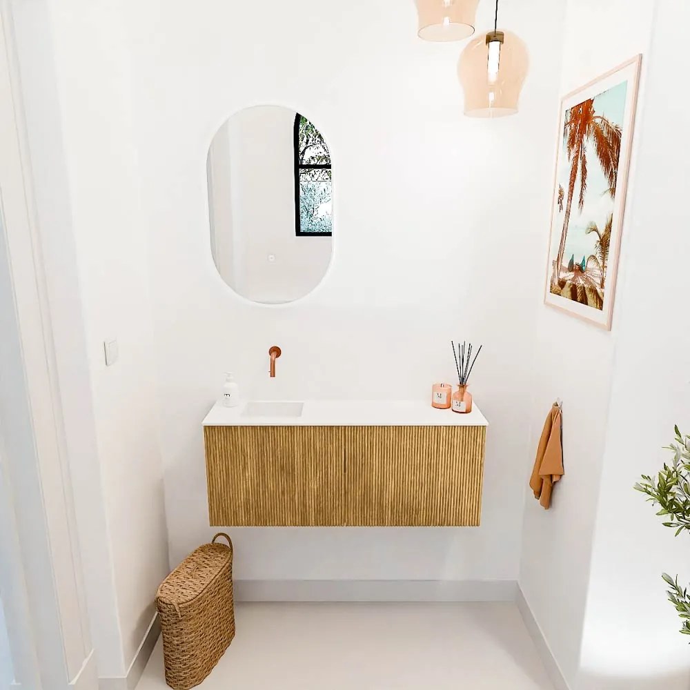 Mondiaz Joya 100cm toiletmeubel oak met wastafel faye links zonder kraangat talc