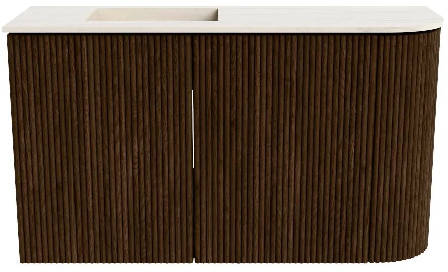 Mondiaz Joya DLux 70cm toiletmeubel ronding rechts walnut met wastafel faye links zonder kraangat meli