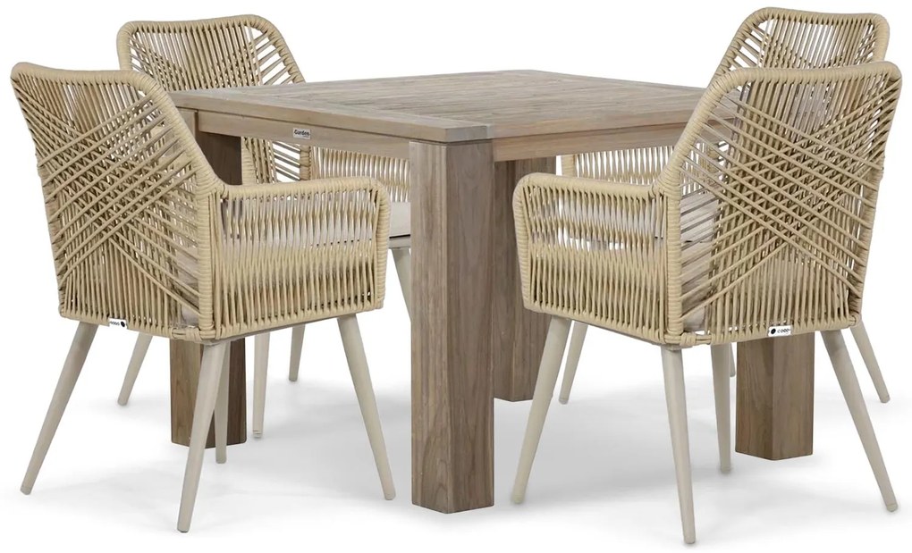 Tuinset 4 personen 100 cm Aluminium/wicker Taupe Coco Vedra/Brighton