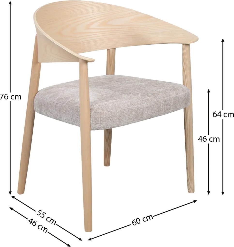 Eetkamerstoel Gebogen Hout Met Beige Stof
