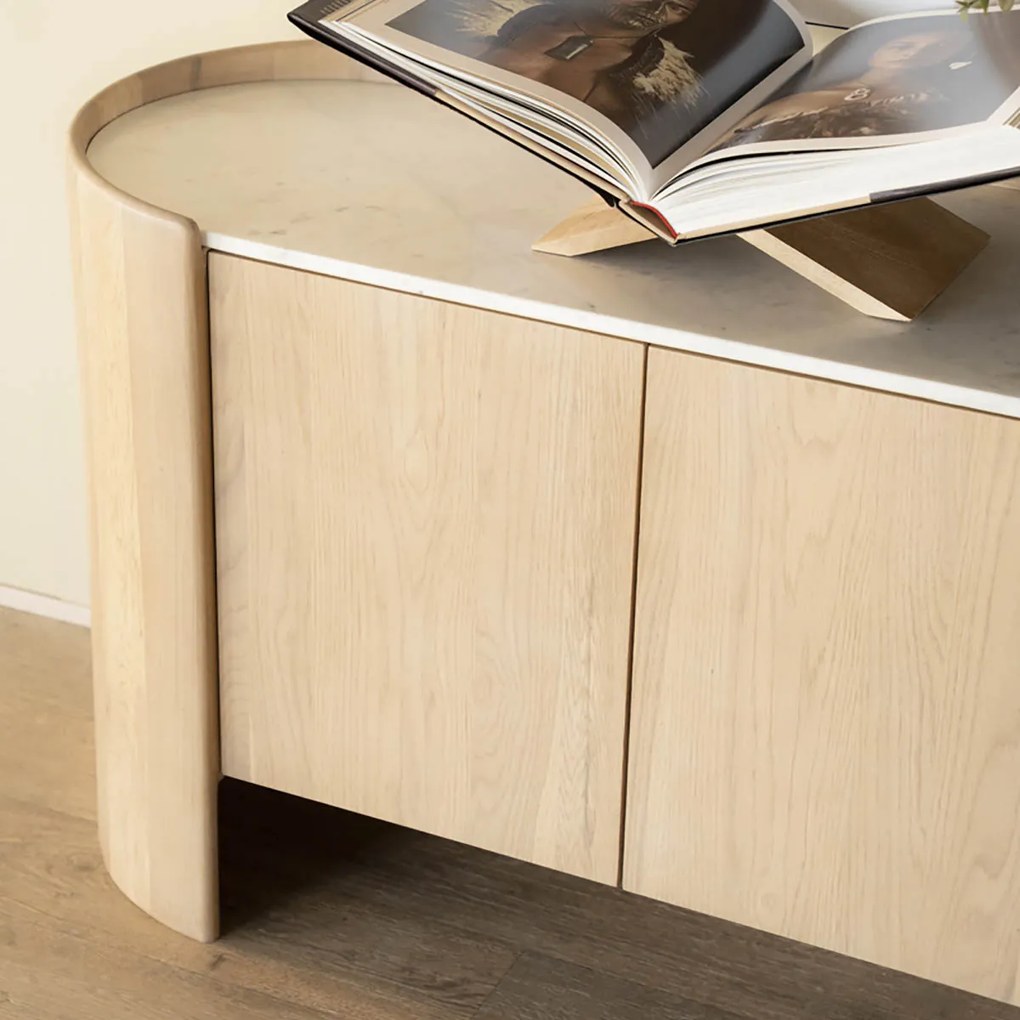 Dressoir Eiken Met Wit Marmer - 165x45x75cm.