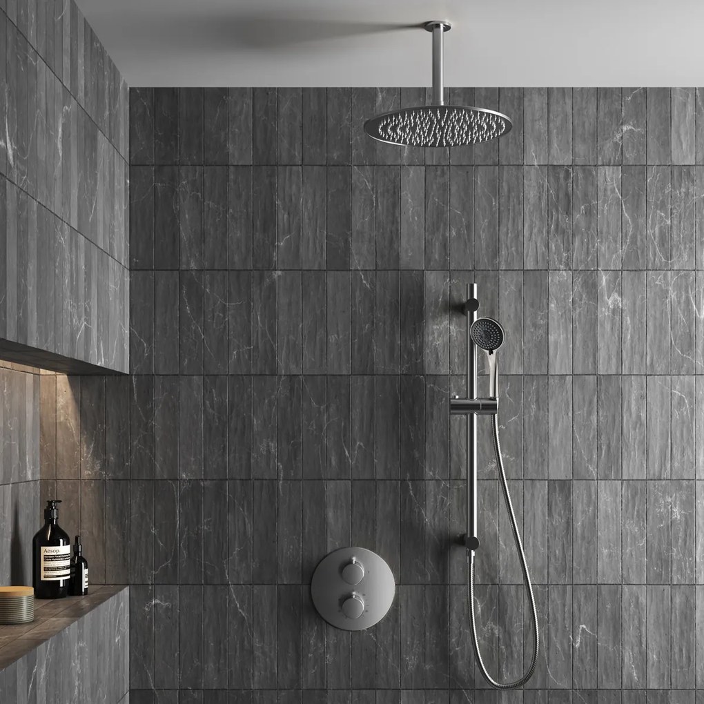 Saniclear Exclusive inbouw regendouche 20cm rond met plafondarm, 3 standen handdouche en glijstang RVS