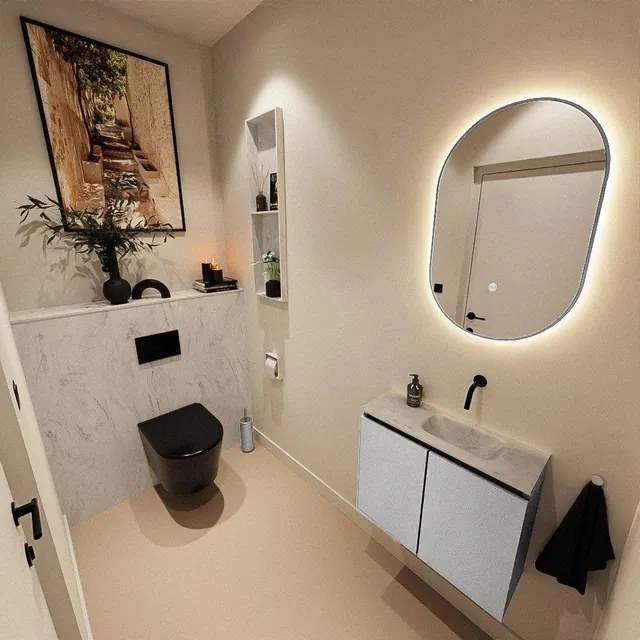 MONDIAZ TURE-DLUX 60cm toiletmeubel Plata. EDEN wastafel Opalo positie rechts. Zonder kraangat. TUREDX60PLAR0OPA