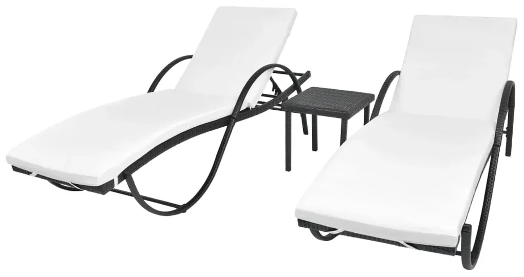 vidaXL Ligbedden 2 st met tafel poly rattan zwart