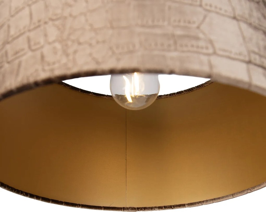 Hanglamp zwart met krokodil kap en gouden binnenkant 35cm 3-lichts - Cava