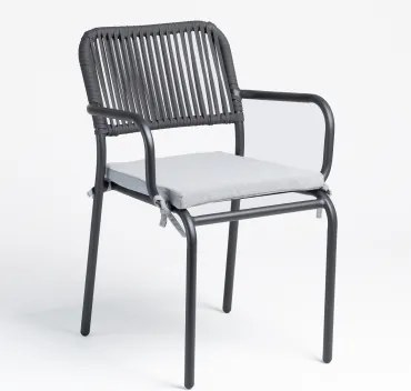 Stapelbare Eetkamerstoelen Set Van 6 Met Armleuningen In Gevlochten Touw Arhiza Grijs – Grafiet - Sklum