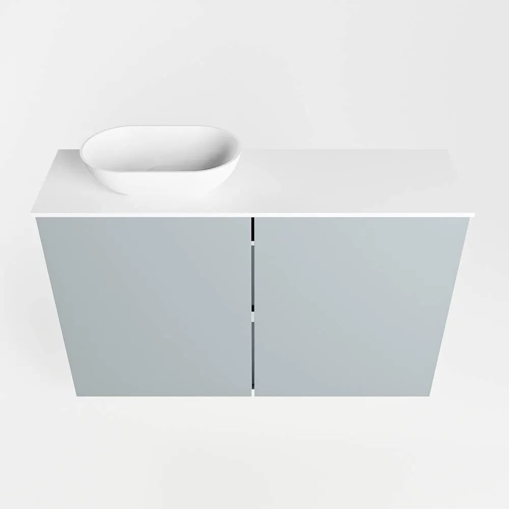 Mondiaz Fowy toiletmeubel 80cm clay met witte waskom links en kraangat