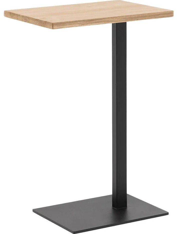 Goossens Nachtkastje Tangel, Voet vierkant metaal ral 9005 zwart, blad massief eik
