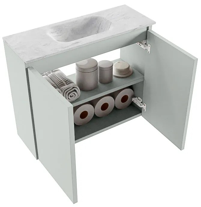 Mondiaz Ture DLux toiletmeubel 60cm greey met wastafel opalo midden met kraangat