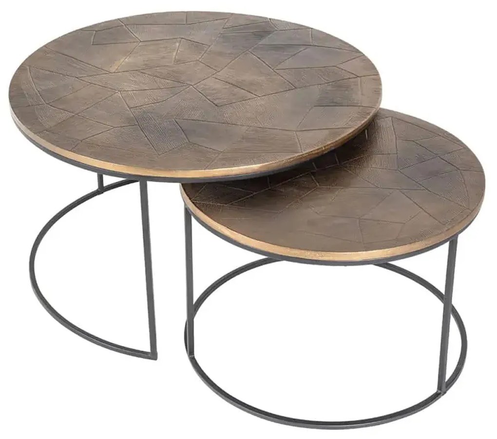 Richmond Interiors Tulum Salontafel Set Goud Geborsteld - 80 X 80cm.