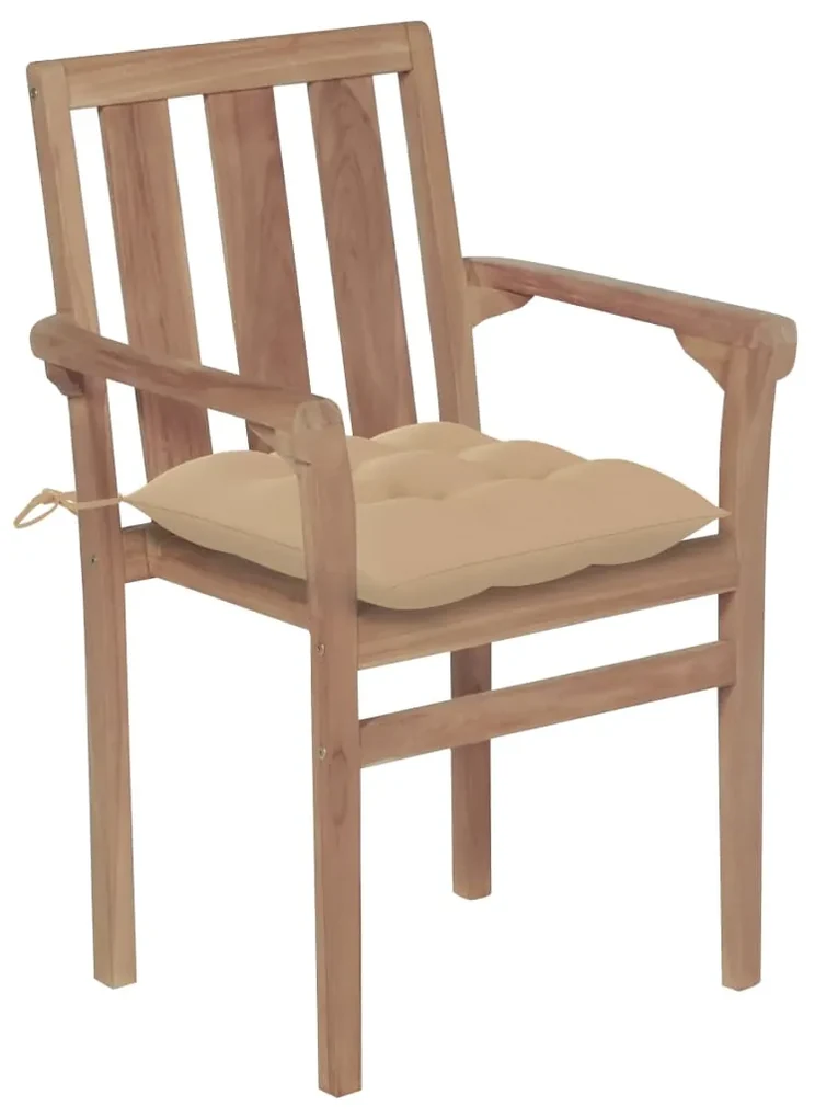 vidaXL Tuinstoelen stapelbaar 4 st met kussens massief teakhout