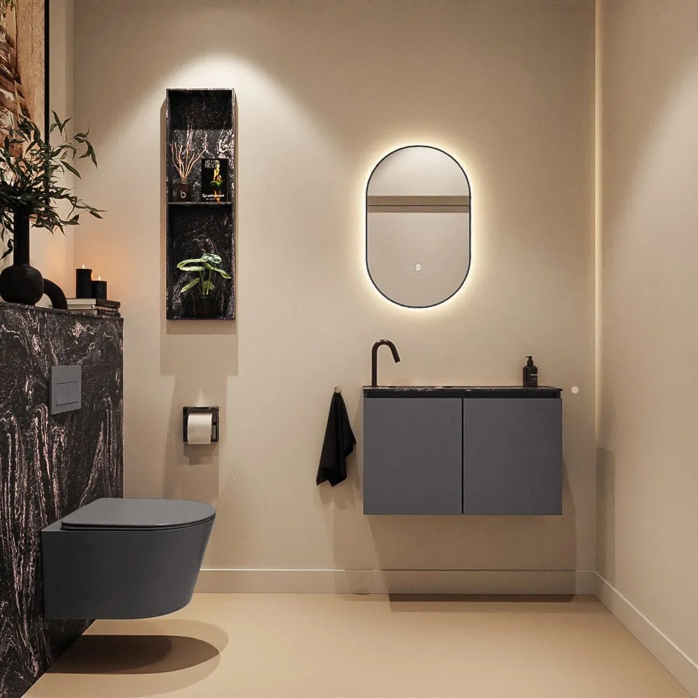 Mondiaz Ture DLux toiletmeubel 80cm dark grey met wastafel lava links met kraangat