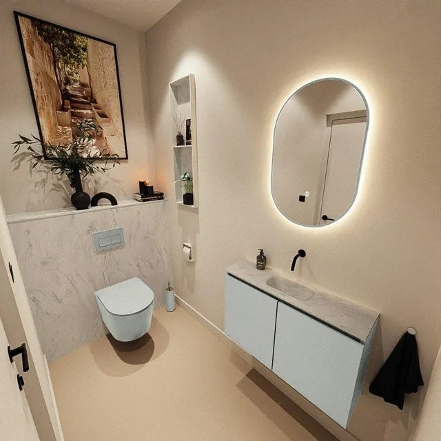 MONDIAZ TURE-DLUX 80cm toiletmeubel Greey. EDEN wastafel Opalo positie midden. Zonder kraangat. TUREDX80GREM0OPA