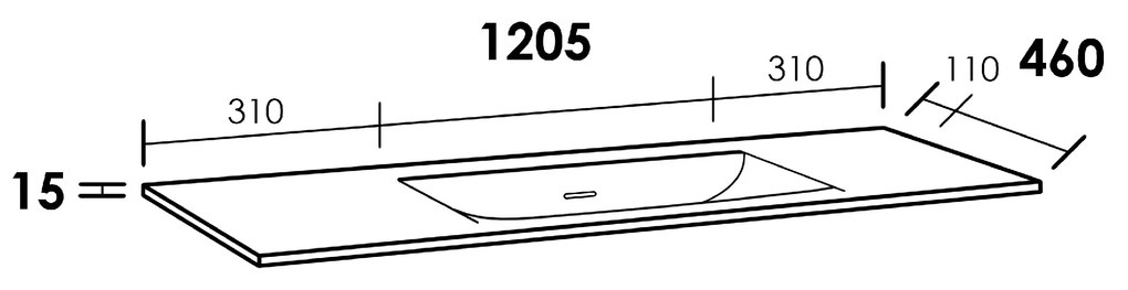 Sanituba Furiosa Glanzend enkele wastafel fine stone zonder kraangaten 120cm