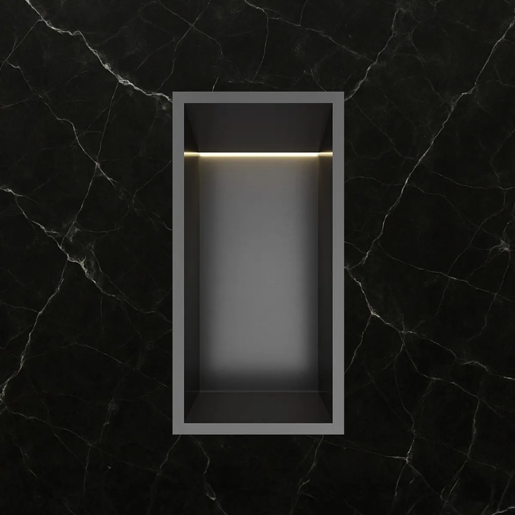 Hotbath &More inbouwnis met verlichting 30x15x10cm geborsteld zwart PVD