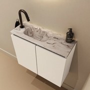 Mondiaz Ture DLux toiletmeubel 60cm talc met wastafel glace links met kraangat