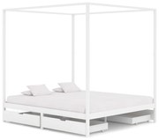 vidaXL Hemelbedframe met 4 lades massief grenenhout wit 160x200 cm