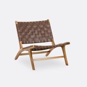 Lounge fauteuil in teak en leer, Amanda