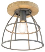 Smart plafondlamp met dimmer antraciet met hout incl. WiFi E27 - Arthur Industriele / Industrie / Industrial E27 rond Binnenverlichting Lamp
