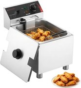 VEVOR Commerciële Elektrische Friteuse, 7,5 liter oliecapaciteit, 2500 W, roestvrijstalen tafelmodel friteuse met mandje en deksel, oververhittingsbeveiliging, temperatuurregeling, verstelbare poten voor gebruik in de horeca.
