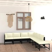 vidaXL 7-delige Loungeset met kussens poly rattan zwart