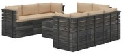 vidaXL 9-delige Loungeset met kussens pallet massief grenenhout