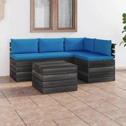 vidaXL 5-delige Loungeset met kussens pallet massief grenenhout