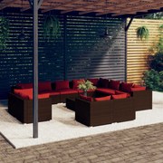 vidaXL 13-delige Loungeset met kussens poly rattan bruin