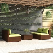 vidaXL 5-delige Loungeset met kussens poly rattan bruin