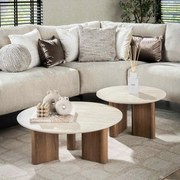 Salontafelset Rond Hout En Travertin