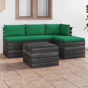 vidaXL 5-delige Loungeset met kussens pallet massief grenenhout