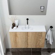 Zaro Polly toiletmeubel 80cm eiken met witte wastafel zonder kraangat