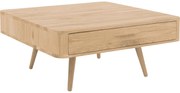 Goossens Salontafel Bjarte vierkant, hout eiken wit, stijlvol landelijk, 90 x 40 x 90 cm