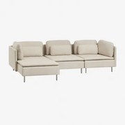 Oriol 3-delige Chaise Longue Modulaire Bank Met Hoekelement Aan De Linkerkant Ligstoel Met Armleuningen & Stof Crème Beige - Sklum
