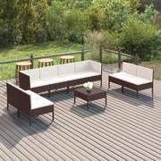 vidaXL 9-delige Loungeset met kussens poly rattan bruin