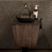 Mondiaz Fowy toiletmeubel 40cm dark brown met zwarte waskom midden zonder kraangat