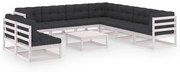 vidaXL 10-delige Loungeset met kussens massief grenenhout wit