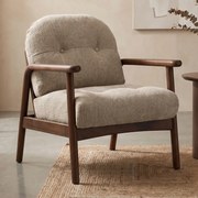 Walnoot Fauteuil Met Beige Stof