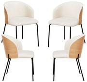 Pack 4 Glacia Stoelen Witte Stof met Houten Beklede Rugleuning