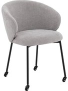 Goossens Stoel Noomi lichtgrijs stof met armleuning en met wielen,