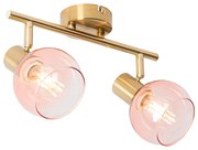 Art Deco spot goud met roze glas 2-lichts - Vidro