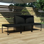 vidaXL 3-delige Loungeset met kussens PVC zwart