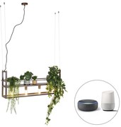 Eettafel / Eetkamer Smart hanglamp met dimmer roestbruin met rek incl. 4 Wifi A60 - Cage Rack Industriele / Industrie / Industrial E27 Binnenverlichting Lamp