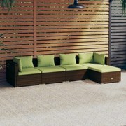 vidaXL 5-delige Loungeset met kussens poly rattan bruin