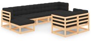 vidaXL 9-delige Loungeset met antracietkleurige kussens grenenhout